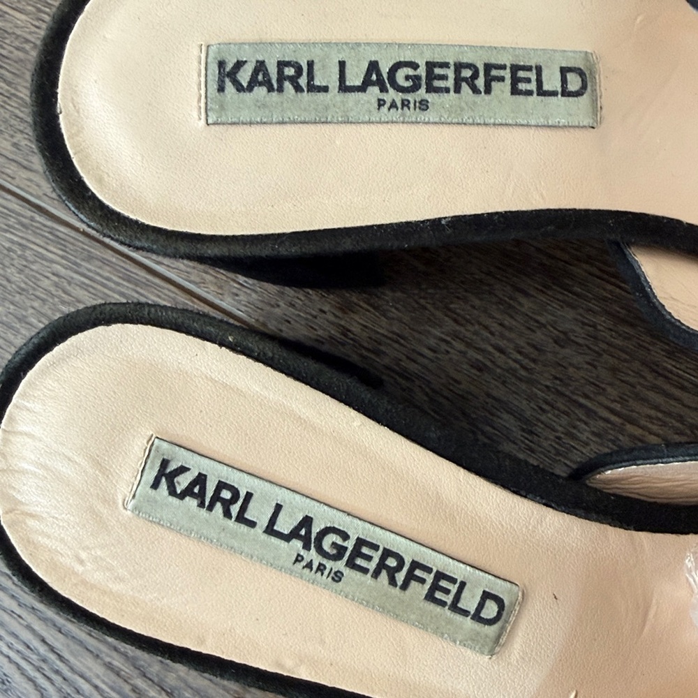 Karl Lagerfeld Paris Holly Black Suede Tassel Mule Heels 7.5 - Picture 3 of 8